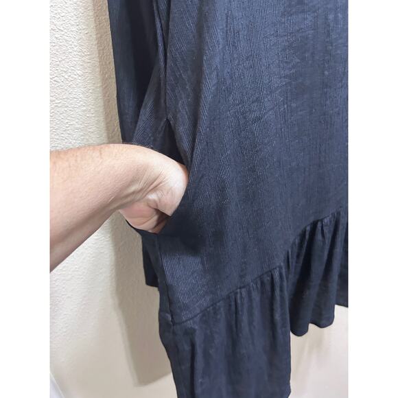 Lola May Black Dress 12 Long Sleeve High Collar Tunic Style Semi Sheer Unlined - Picture 4 of 8